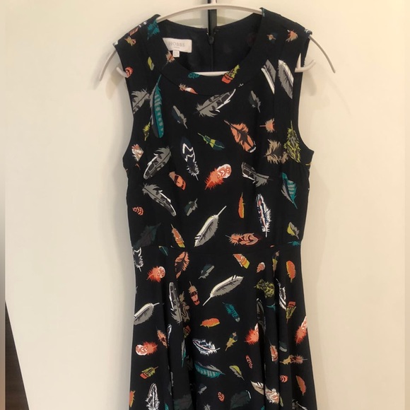 HOBBS London Aideen Navy Feather Print A-Line Swing Dress - Size US4/EU36 - Picture 6 of 6